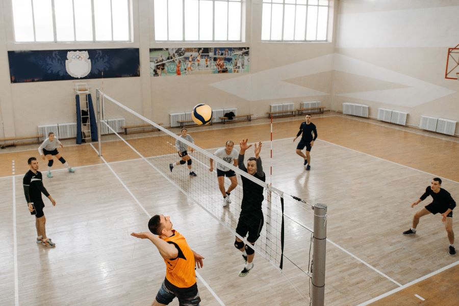 Volleyball match in a gymnasium