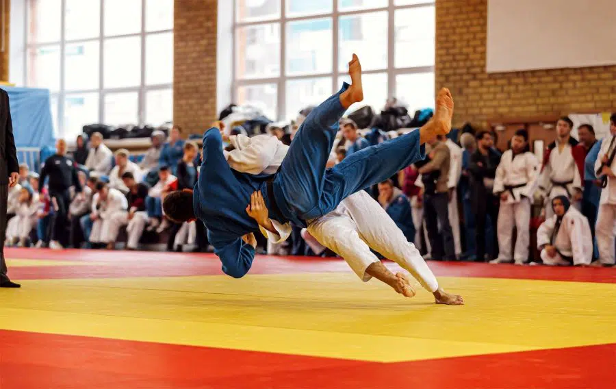Two judo black belts grappling
