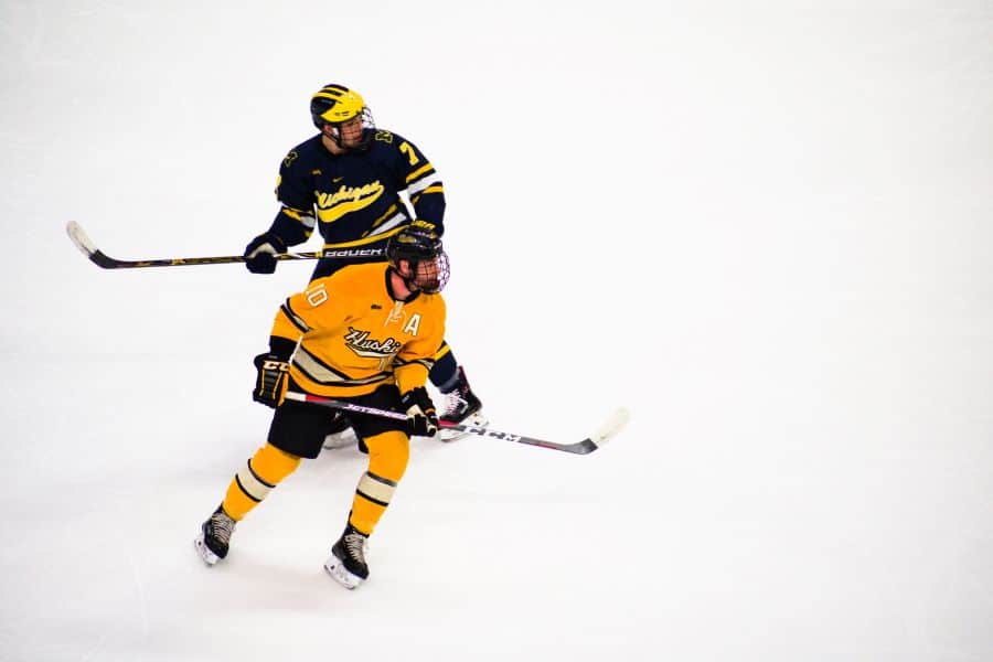 Ice hockey players wearing cups