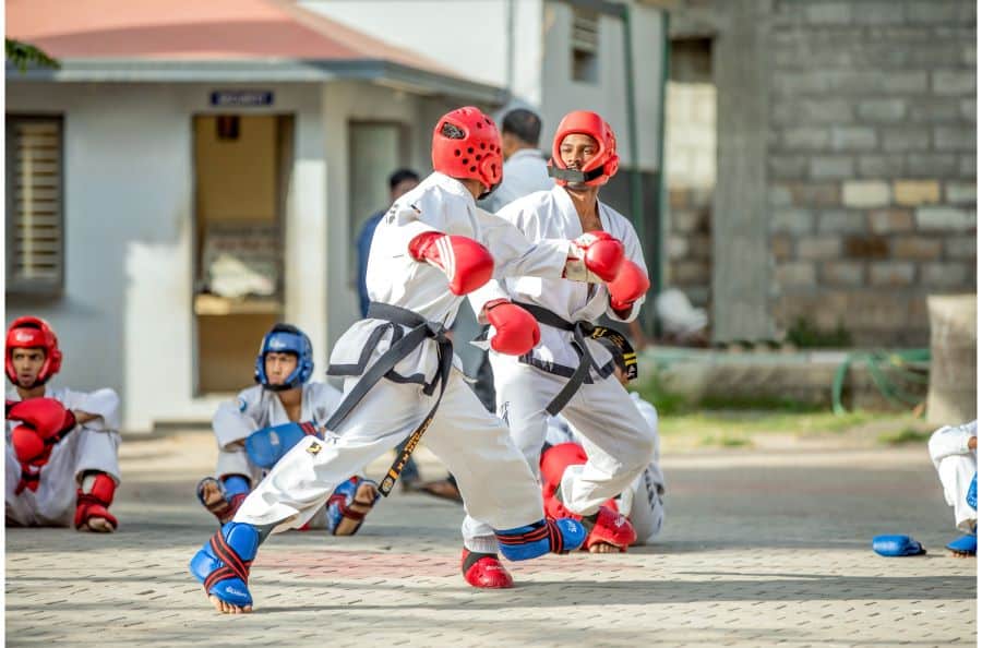 Taekwondo black belts sparring